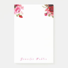 Watercolor Roses Floral Handwriting Name Text Post-it Notes