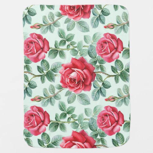 Watercolor Roses Floral Seamless Illustration Baby Blanket