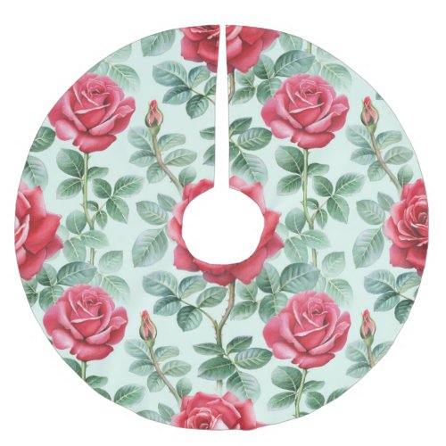 Watercolor Roses Floral Seamless Illustration Brushed Polyester Tree Skirt