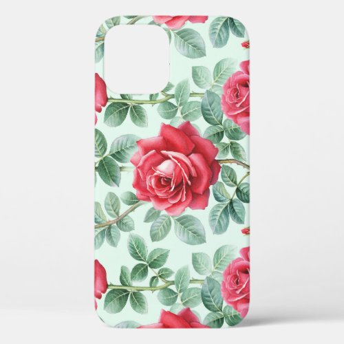 Watercolor Roses Floral Seamless Illustration iPhone 12 Case
