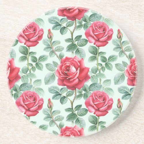 Watercolor Roses Floral Seamless Illustration Coaster