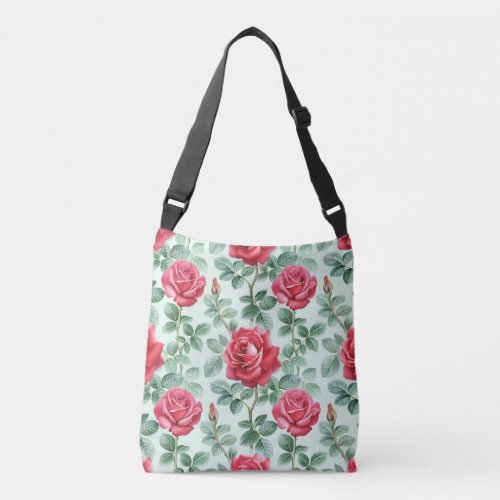 Watercolor Roses Floral Seamless Illustration Crossbody Bag
