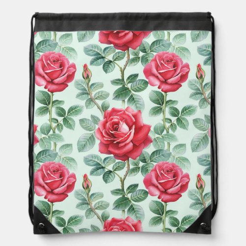 Watercolor Roses Floral Seamless Illustration Drawstring Bag