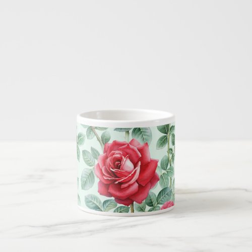 Watercolor Roses Floral Seamless Illustration Espresso Cup