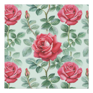 Watercolor Roses: Floral Seamless Illustration. Faux Canvas Print