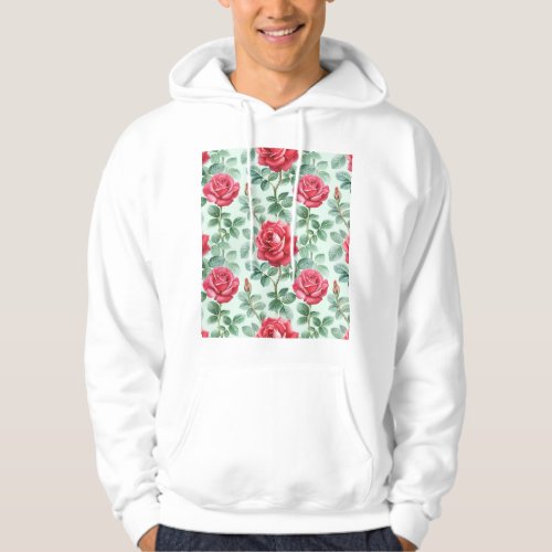 Watercolor Roses Floral Seamless Illustration Hoodie