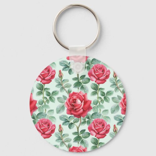 Watercolor Roses Floral Seamless Illustration Keychain