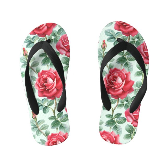 Watercolor Roses: Floral Seamless Illustration. Kid's Flip Flops (Footbed)