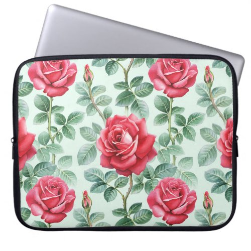 Watercolor Roses Floral Seamless Illustration Laptop Sleeve