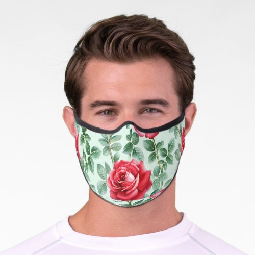 Watercolor Roses Floral Seamless Illustration Premium Face Mask