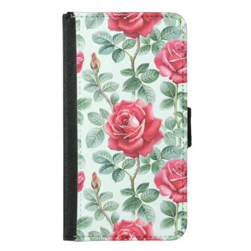 Watercolor Roses Floral Seamless Illustration Samsung Galaxy S5 Wallet Case