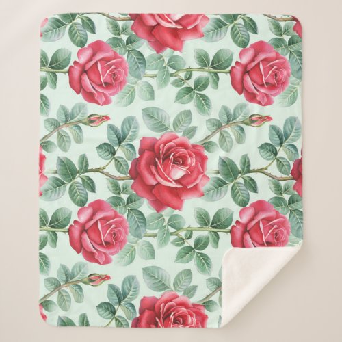 Watercolor Roses Floral Seamless Illustration Sherpa Blanket