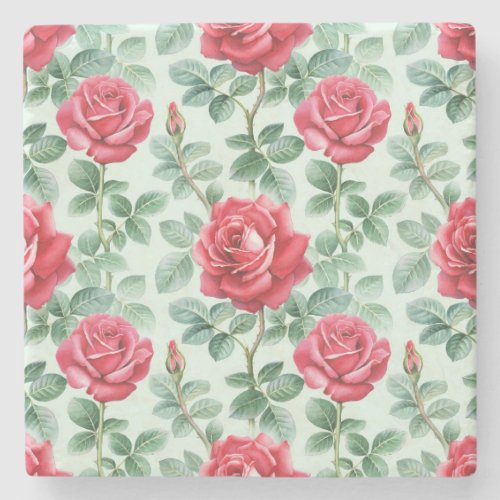 Watercolor Roses Floral Seamless Illustration Stone Coaster