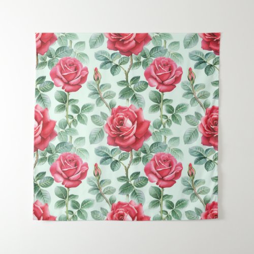Watercolor Roses Floral Seamless Illustration Tapestry