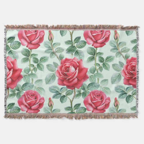 Watercolor Roses Floral Seamless Illustration Throw Blanket
