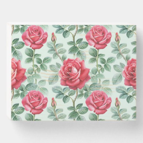Watercolor Roses Floral Seamless Illustration Wooden Box Sign