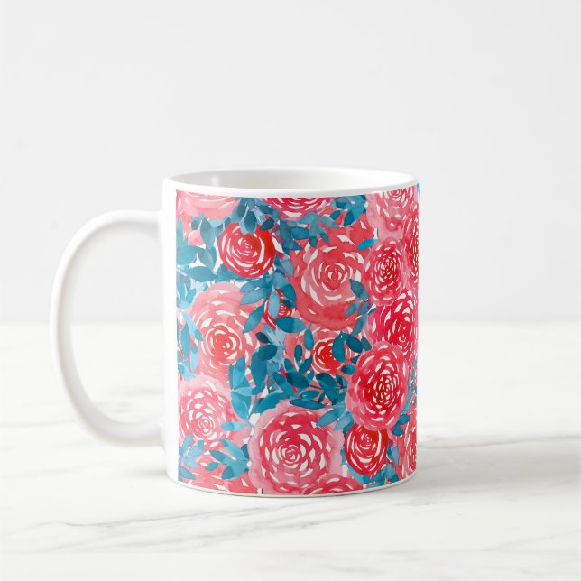 Watercolor Roses Floral Tapestry Coffee Mug (Left)