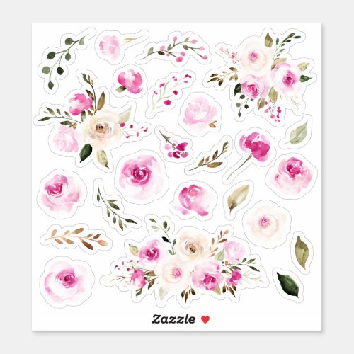Watercolor Roses Floral Wedding Bouquets Sheet Sticker