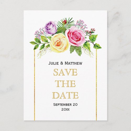 Watercolor roses floral wedding Save the Date Announcement Postcard