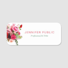 Watercolor Roses Flower Modern Floral Template Name Tag