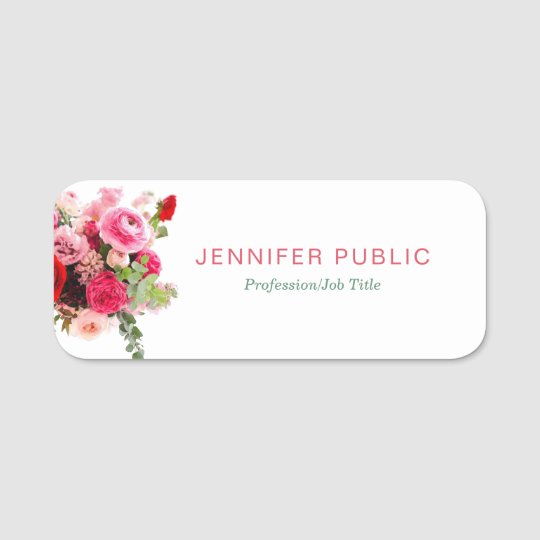 Watercolor Roses Flower Modern Floral Template Name Tag | Zazzle.com