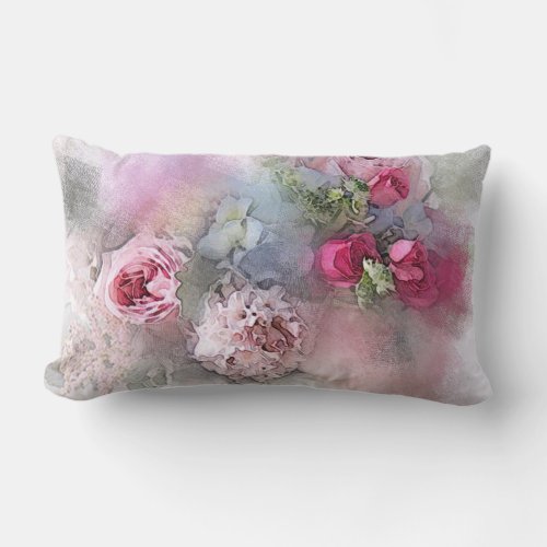 Watercolor Roses Flowers Bouquet Elegant Template Lumbar Pillow