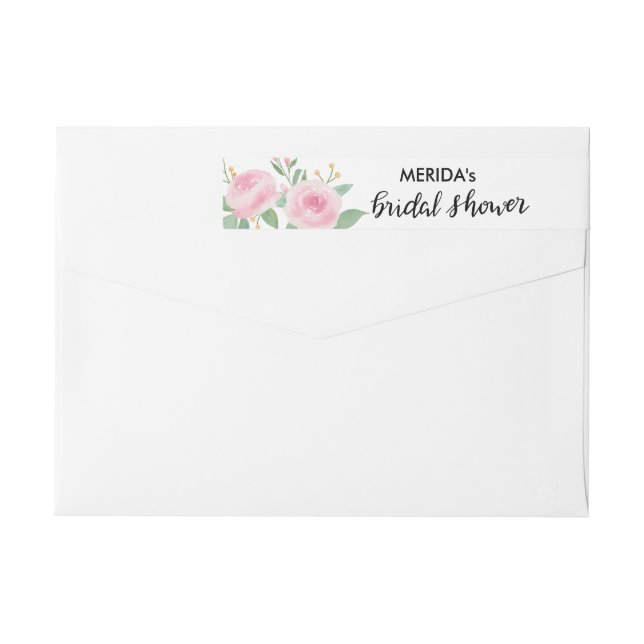 Watercolor Roses Flowers Bridal Shower Script Wrap Around Label (Back)