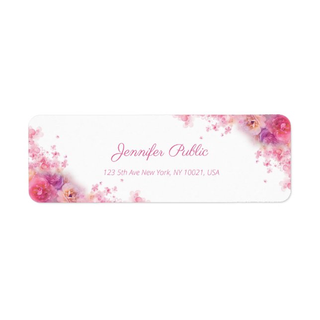 Watercolor Roses Flowers Chic Handwritten Script Label (Front)