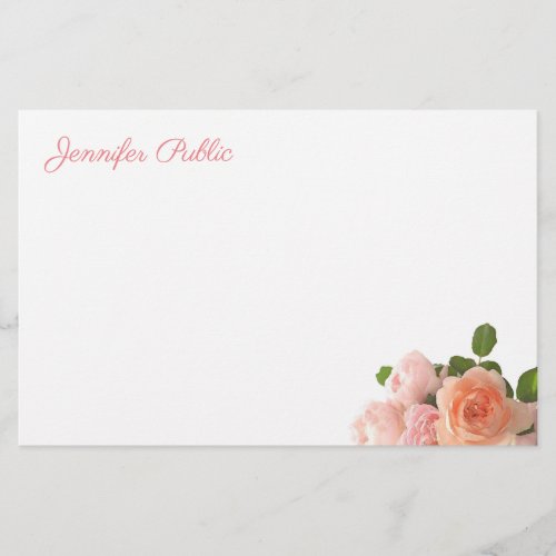 Watercolor Roses Flowers Elegant Floral Template Stationery