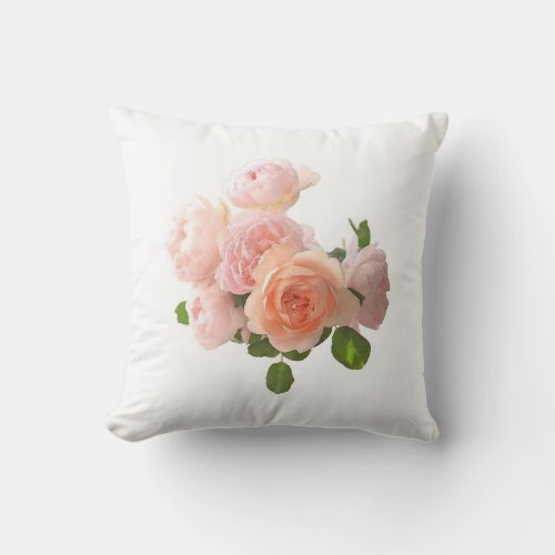 Watercolor Roses Flowers Elegant Floral Template Throw Pillow