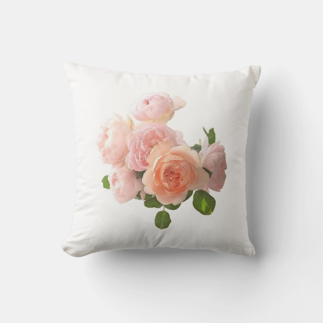 Watercolor Roses Flowers Elegant Floral Template Throw Pillow (Front)