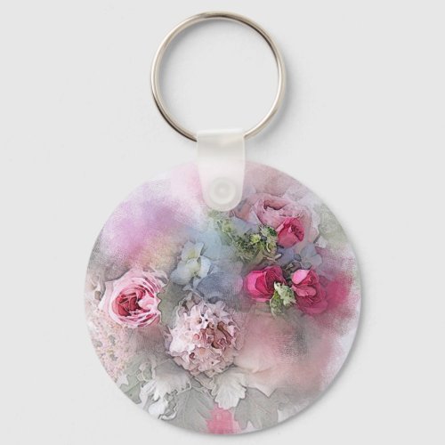 Watercolor Roses Flowers Floral Bouquet Template Keychain