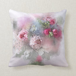 Watercolor Roses Flowers Floral Elegant Template Throw Pillow