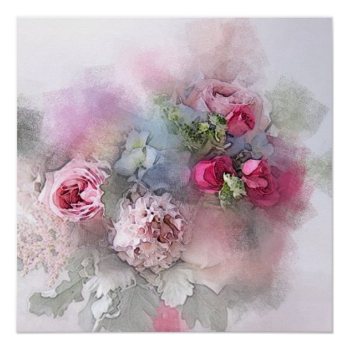 Watercolor Roses Flowers Floral Modern Elegant Poster