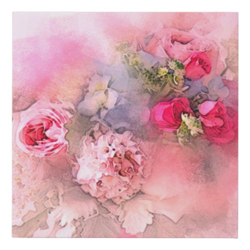 Watercolor Roses Flowers Floral Template Modern Faux Canvas Print