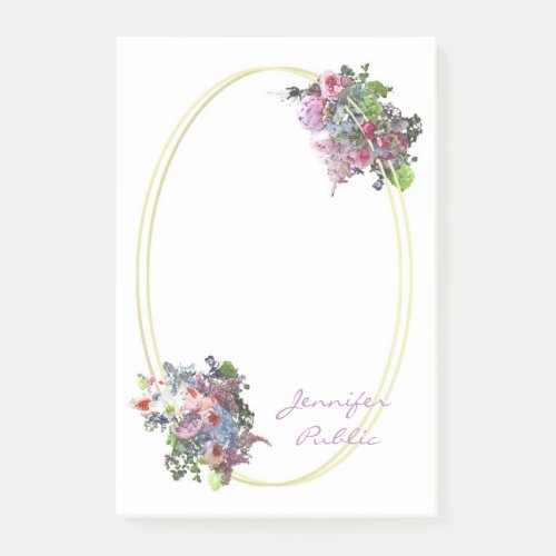 Watercolor Roses Flowers Hand Script Template Post_it Notes