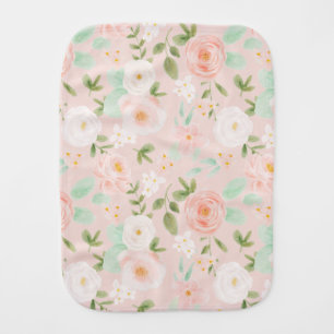 Watercolor Roses Flowers in Pink and Peach Baby Burp Cloth