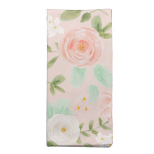 Watercolor Roses Flowers in Pink and Peach Cloth Napkin