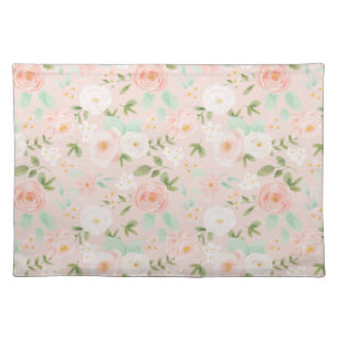 Watercolor Roses Flowers in Pink and Peach Cloth Placemat