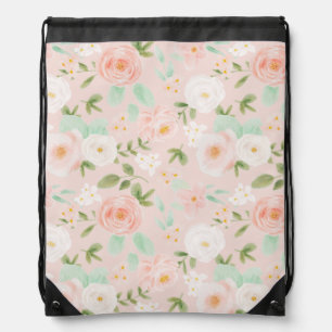 Watercolor Roses Flowers in Pink and Peach Drawstring Bag