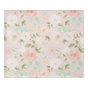 Watercolor Roses Flowers in Pink and Peach Duvet Cover
