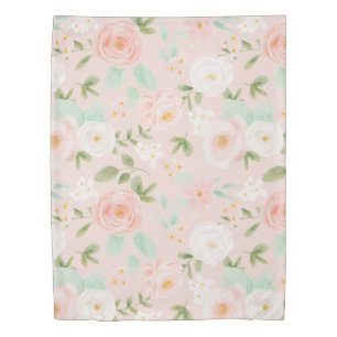 Watercolor Roses Flowers in Pink and Peach Duvet Cover