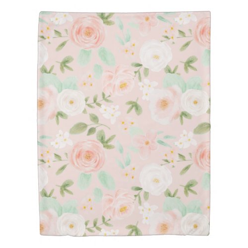 Watercolor Roses Flowers in Pink and Peach Duvet Cover