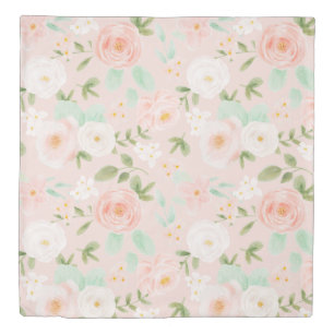 Watercolor Roses Flowers in Pink and Peach Duvet Cover