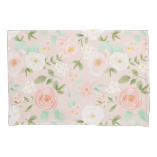 Watercolor Roses Flowers in Pink and Peach Pillow Case