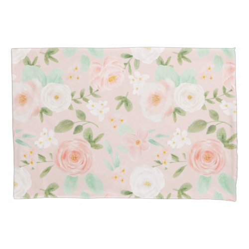 Watercolor Roses Flowers in Pink and Peach Pillow Case