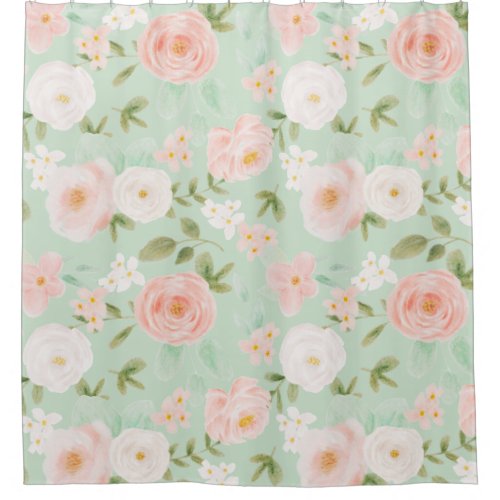 Watercolor Roses Flowers in Pink and Peach Shower Curtain