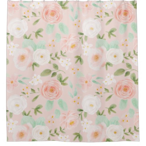 Watercolor Roses Flowers in Pink and Peach Shower Curtain