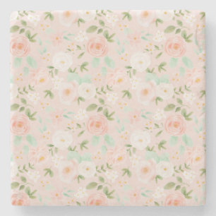 Watercolor Roses Flowers in Pink and Peach Stone Coaster