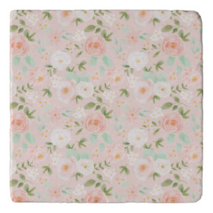 Watercolor Roses Flowers in Pink and Peach Trivet